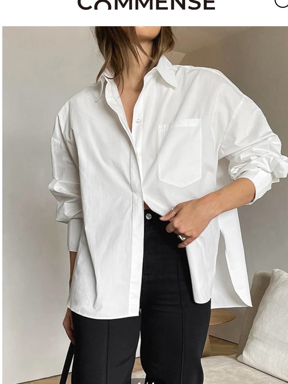 Commense White Oversized Button-Down Shirt
